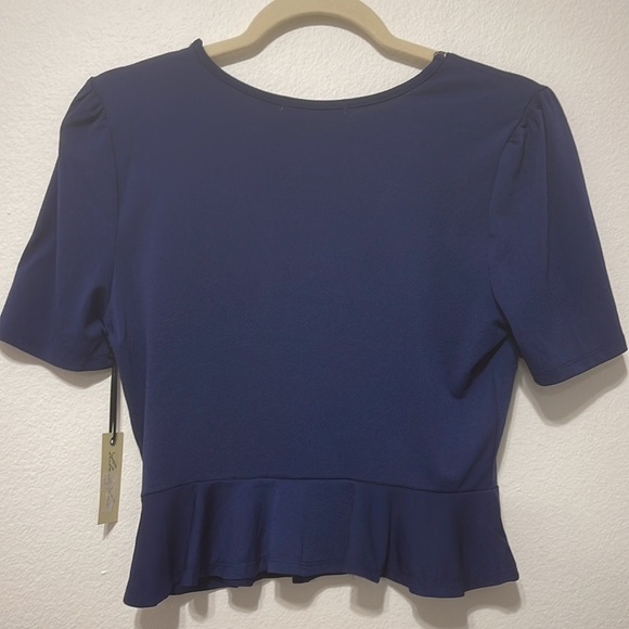 Liberty Love Blue Buttoned Crop Peplum Blouse NWT - Picture 3 of 6